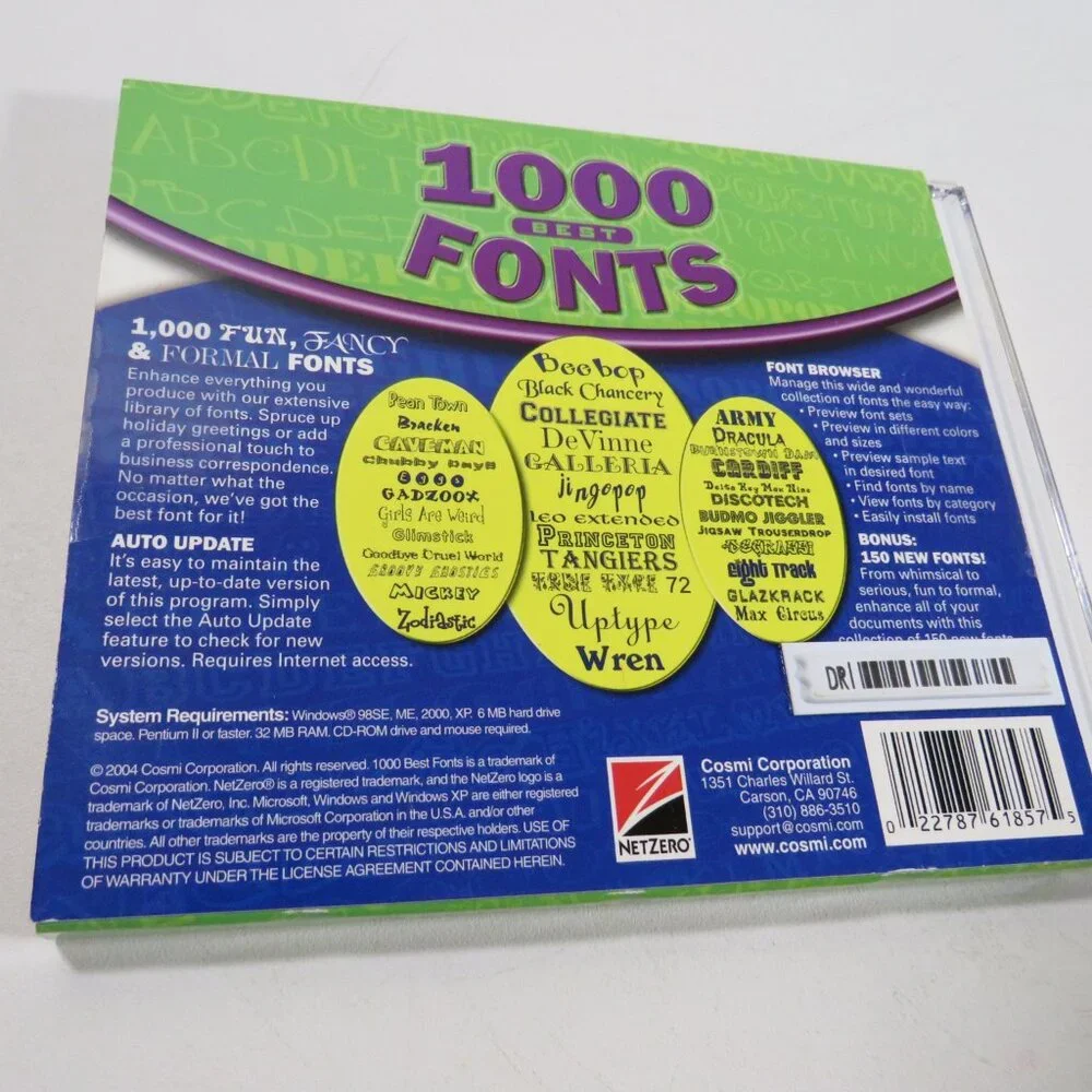1000 Best Fonts by Cosmi Corp. Computer Game OUT OF DATE SOFTWARE